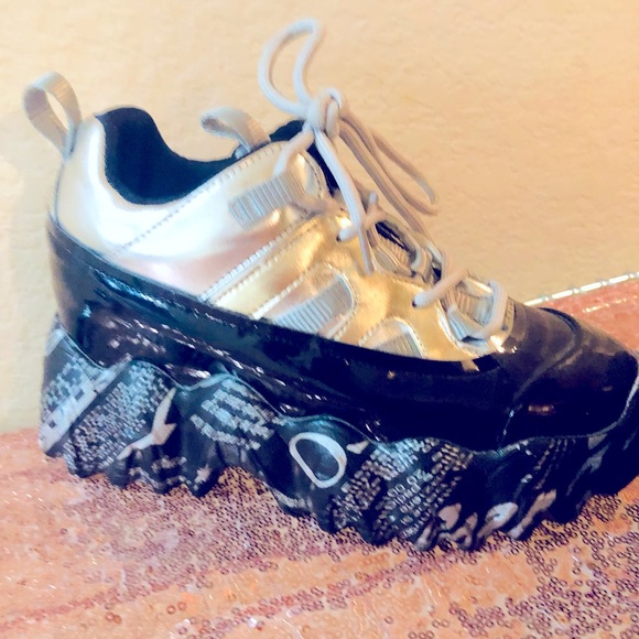 ANTHONY WANG PLATFORM SNEAKERS BLACK AND SILVER EXCELLENT CONDITION - Picture 11 of 12